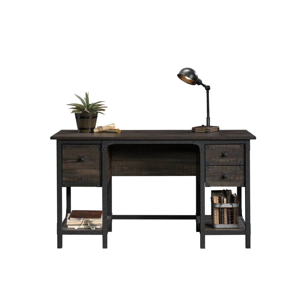 Sauder Steel River Double Pedestal Desk with Storage, Carbon Oak