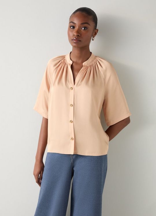 Amber Camel Satin Raglan Top