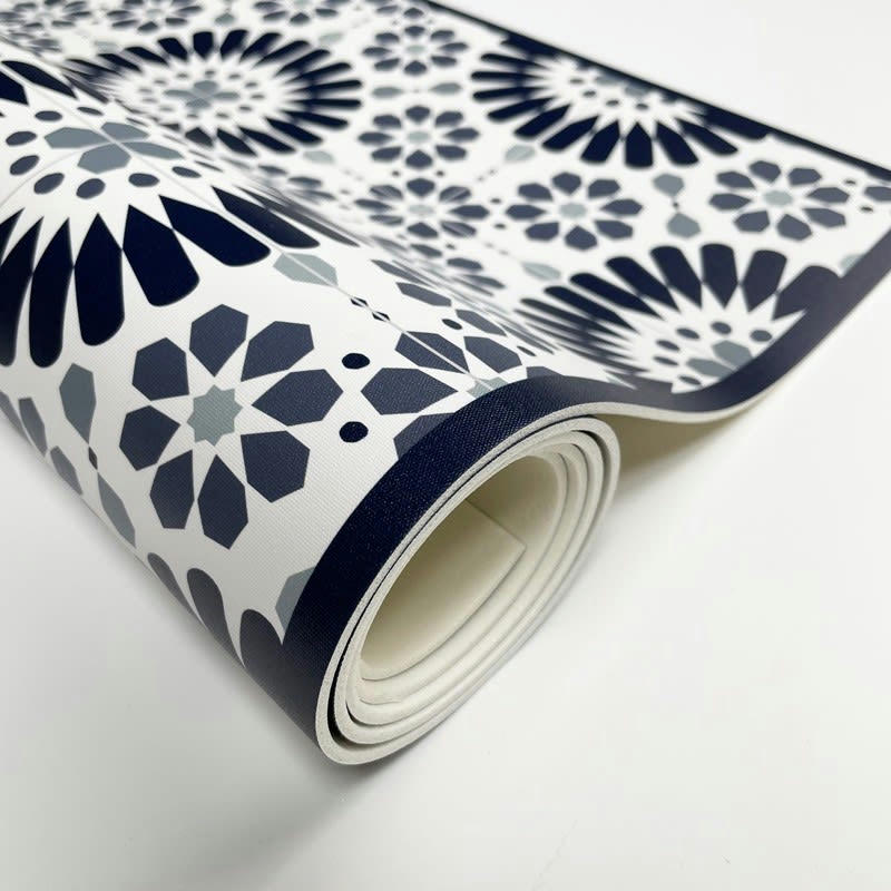 MARSIHO BLEU - Tapis Vinyle Large l120xH200cm Bleu Carreaux de ciment