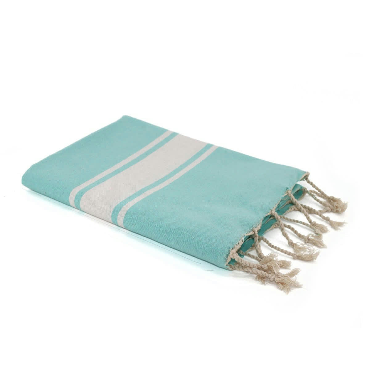 ST TROPEZ - Fouta bande blanche coton  100x200 vert turquoise