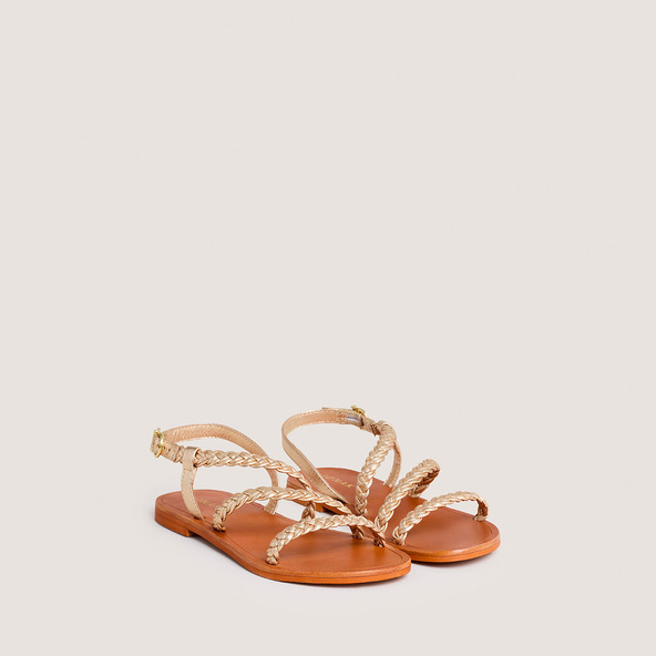 Nu-pieds à boucles ajustablesen cuir métallisé or | WALAE