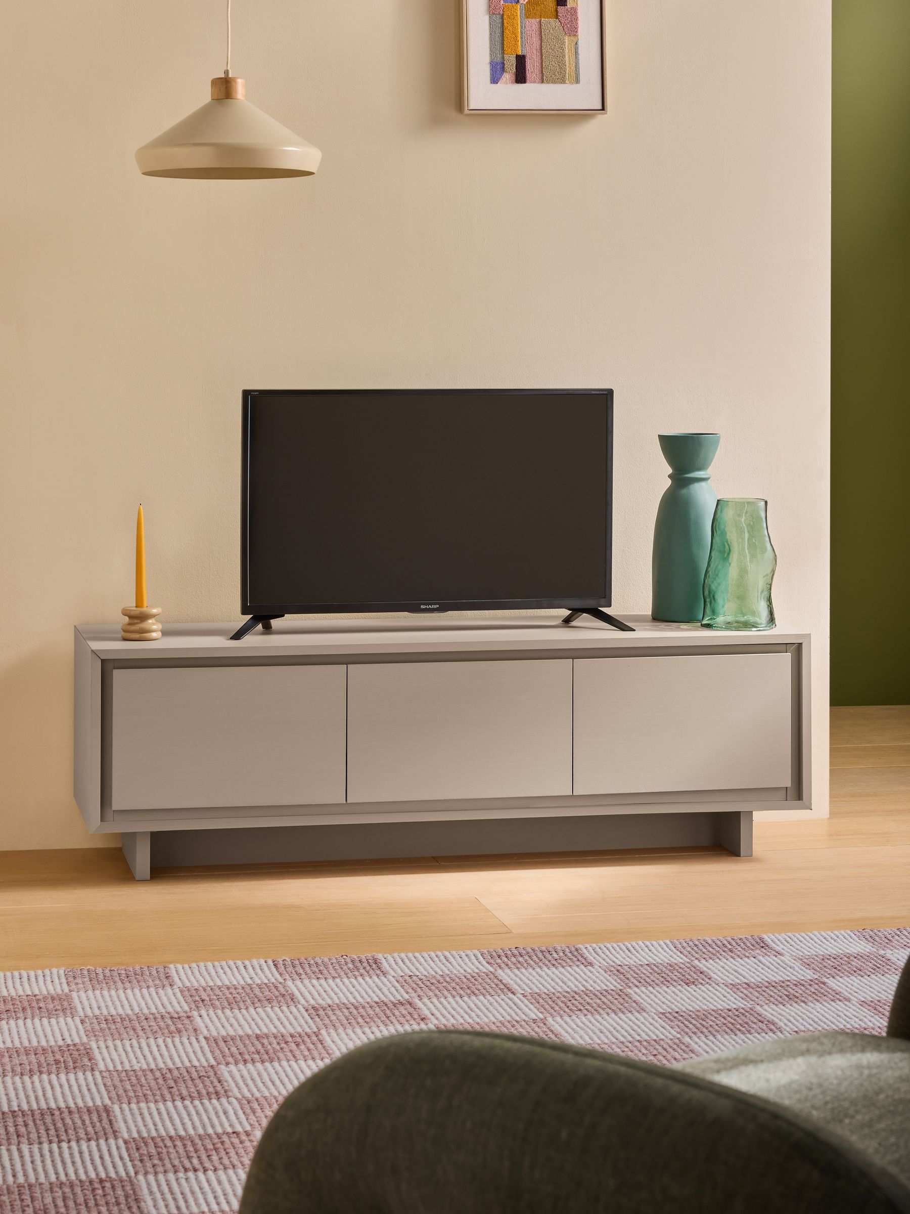 Kaci Wide Up to 50 Inch TV Unit in Natural Greige Wood Effect