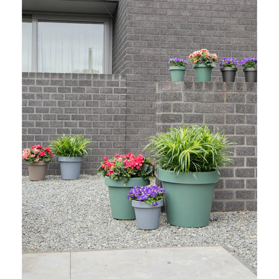 Mega Collections Plantenpot/bloempot - kunststof - grijs - D40 cm