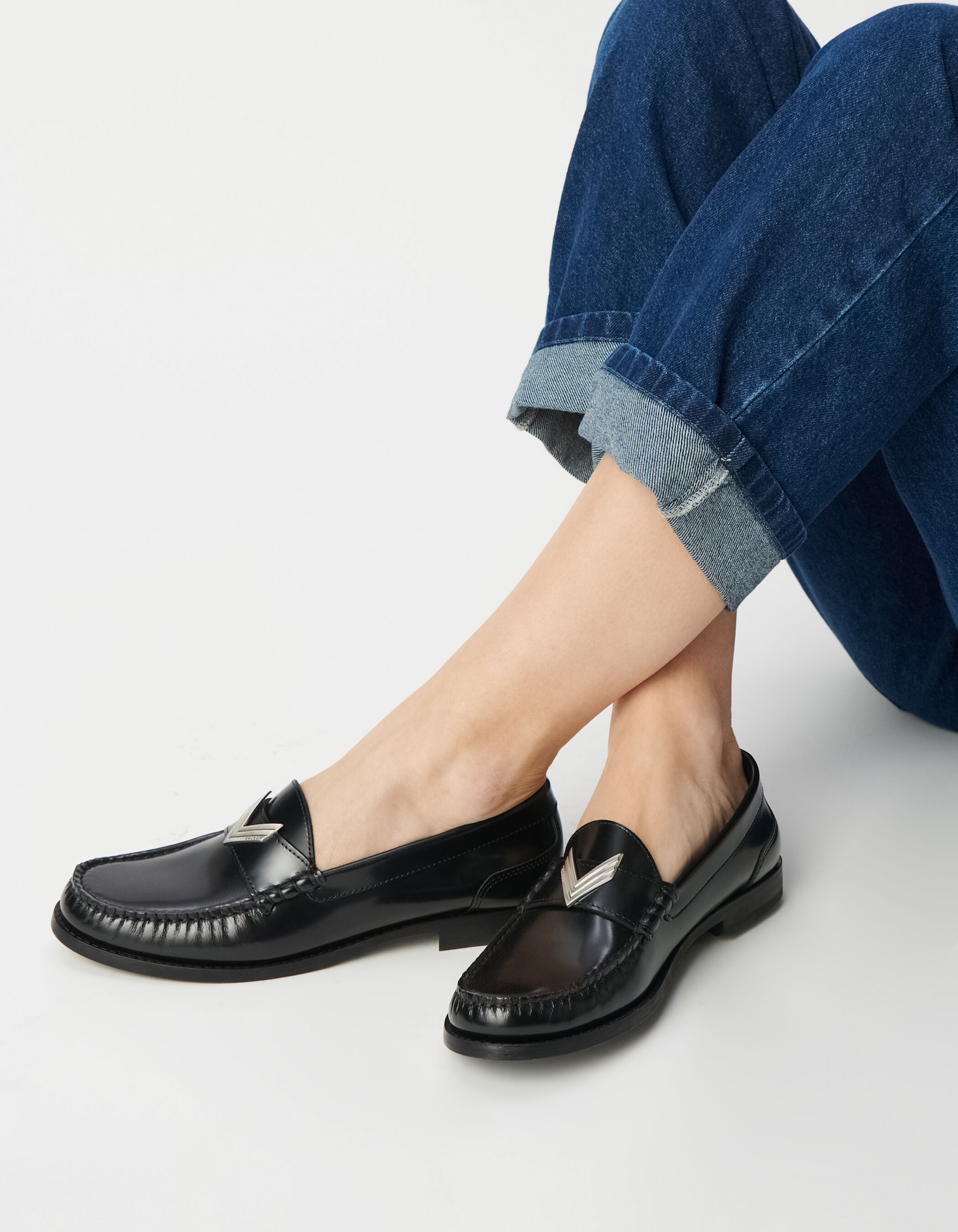 Mocassins noirs cuir glacé Femme