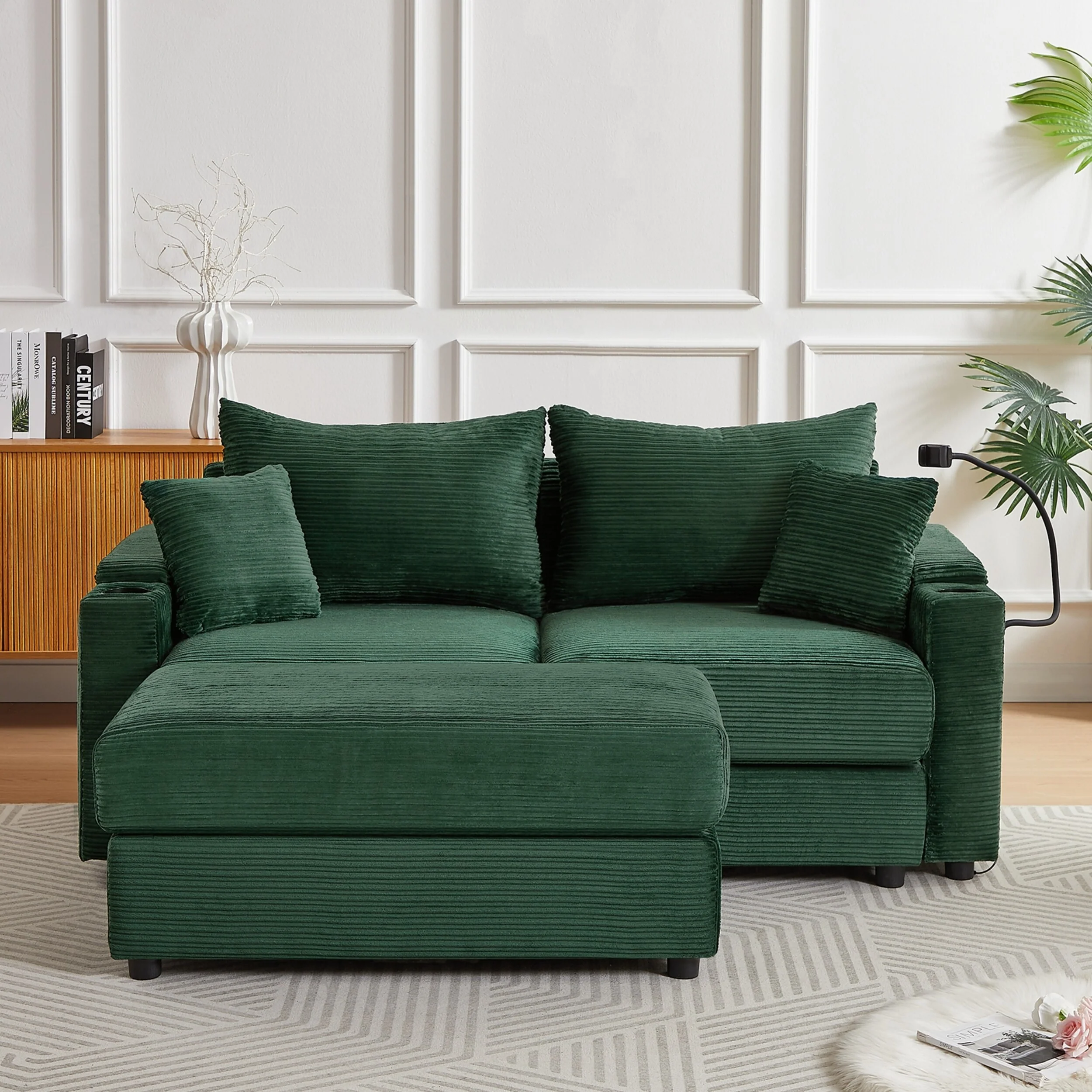 Modern Upholstered Sofa with A Movable Ottoman