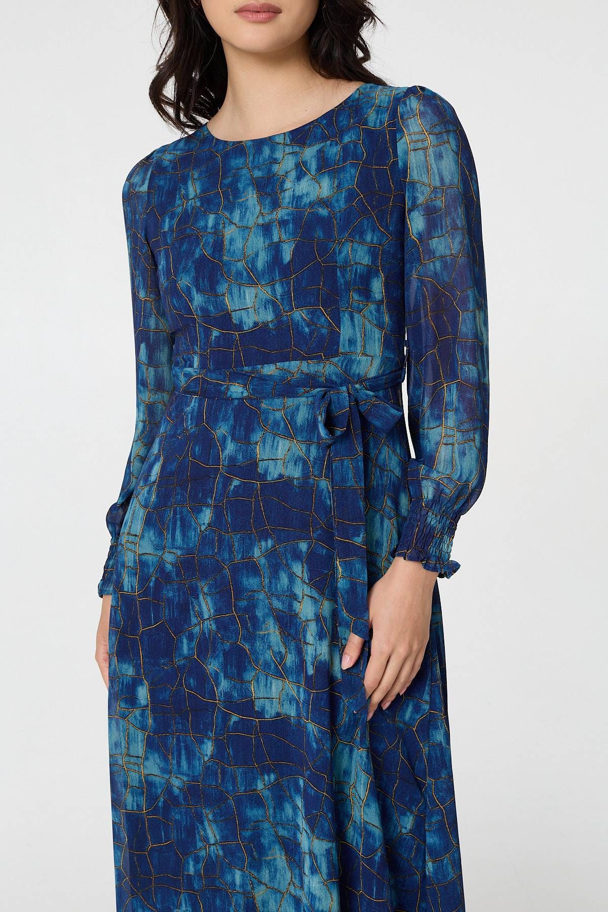 Izabel London Printed Semi Sheer Tie Waist Maxi Dress