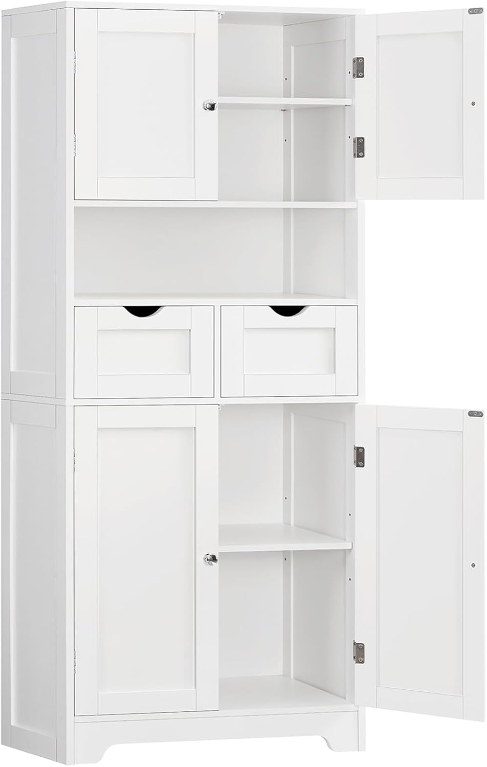 TEENFON 57.8 H Tall Bathroom Storage Cabinet with 4 Doors & 2 Adjustable Shelves, Freestanding Bathroom Cabinet with 2 Drawers, Kitchen Cabinets & Pantry, Cupboard for Kitchen, Dining Room, White
