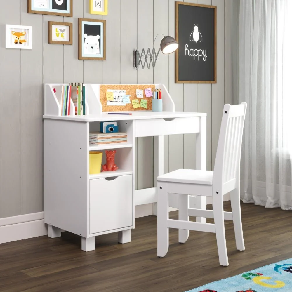 Kids Storage Desk and Chair - White
