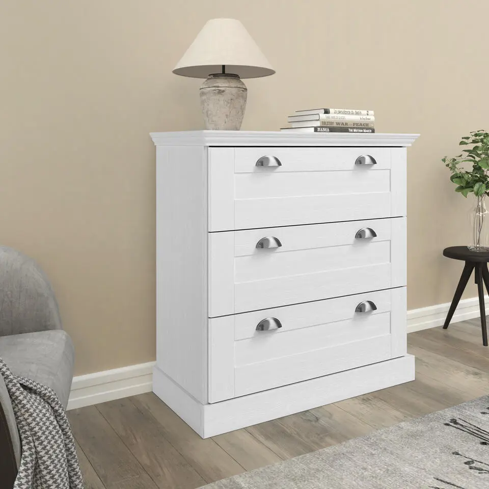 Motala - Commode met 3 laden en wit hout effect