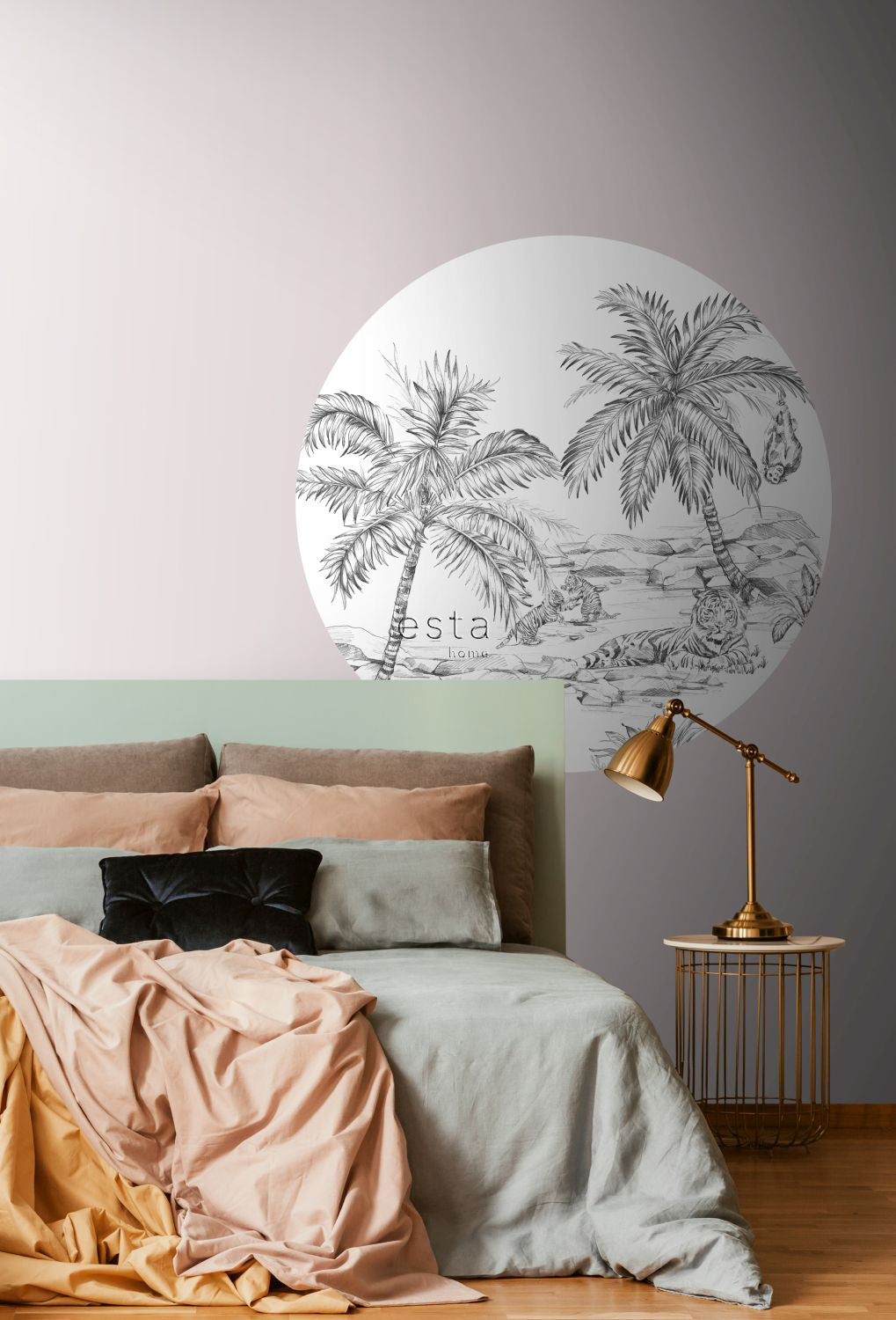 ESTAhome zelfklevende behangcirkel safari pentekening zwart wit - Ø 140 cm - 159004