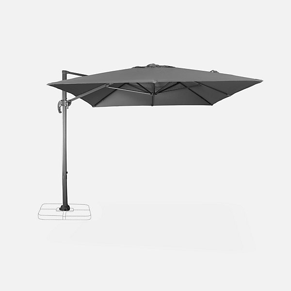 Parasol déporté rectangulaire 3x4 m - Wimereux - Gris - Parasol excentré inclinable dans 5 positions. rotatif à 360.