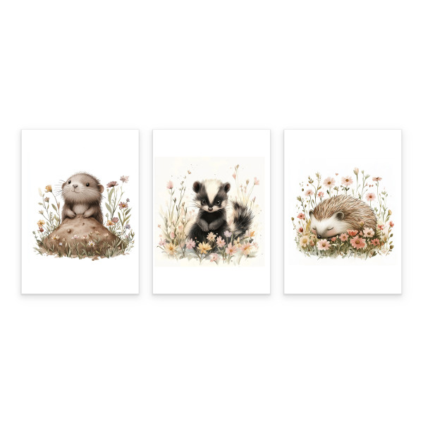 Plakaty Leśne zwierzątka SET 3x A4