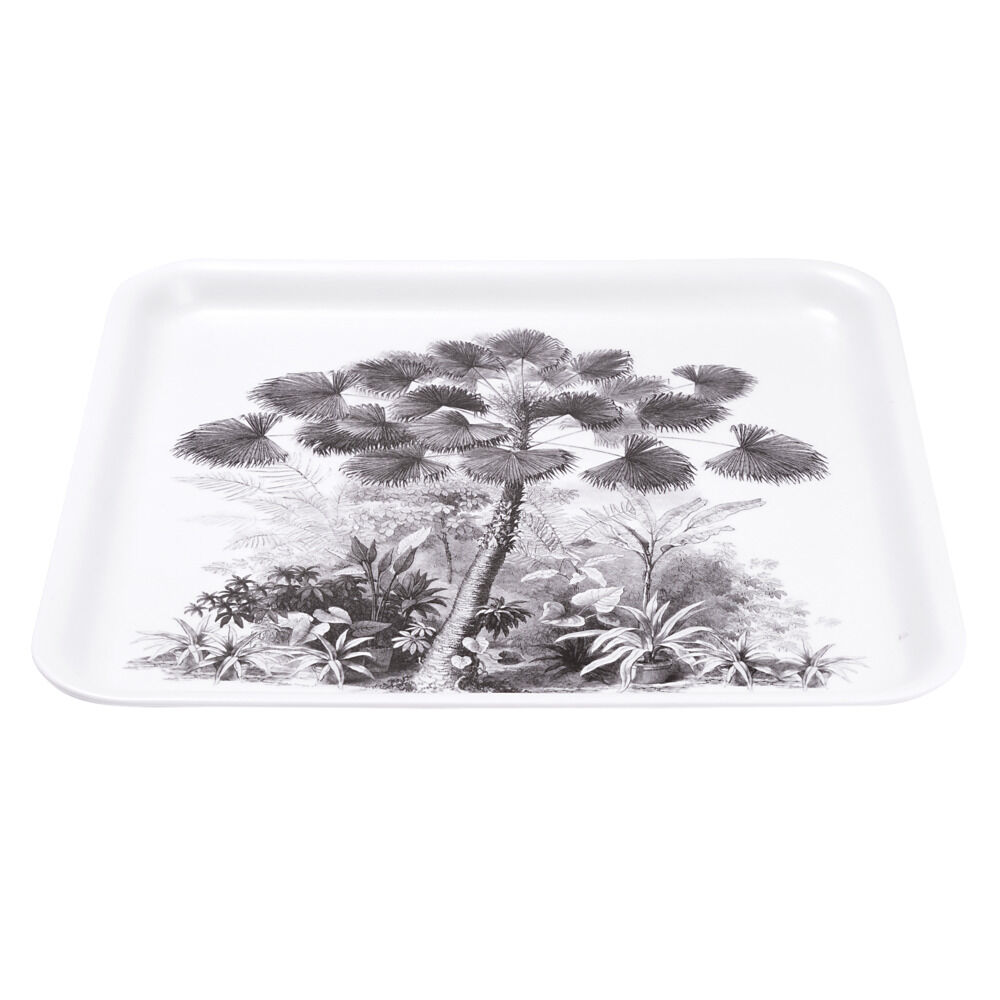 Plateau carré mélaminé motif arbre gris et blanc 33x33cm