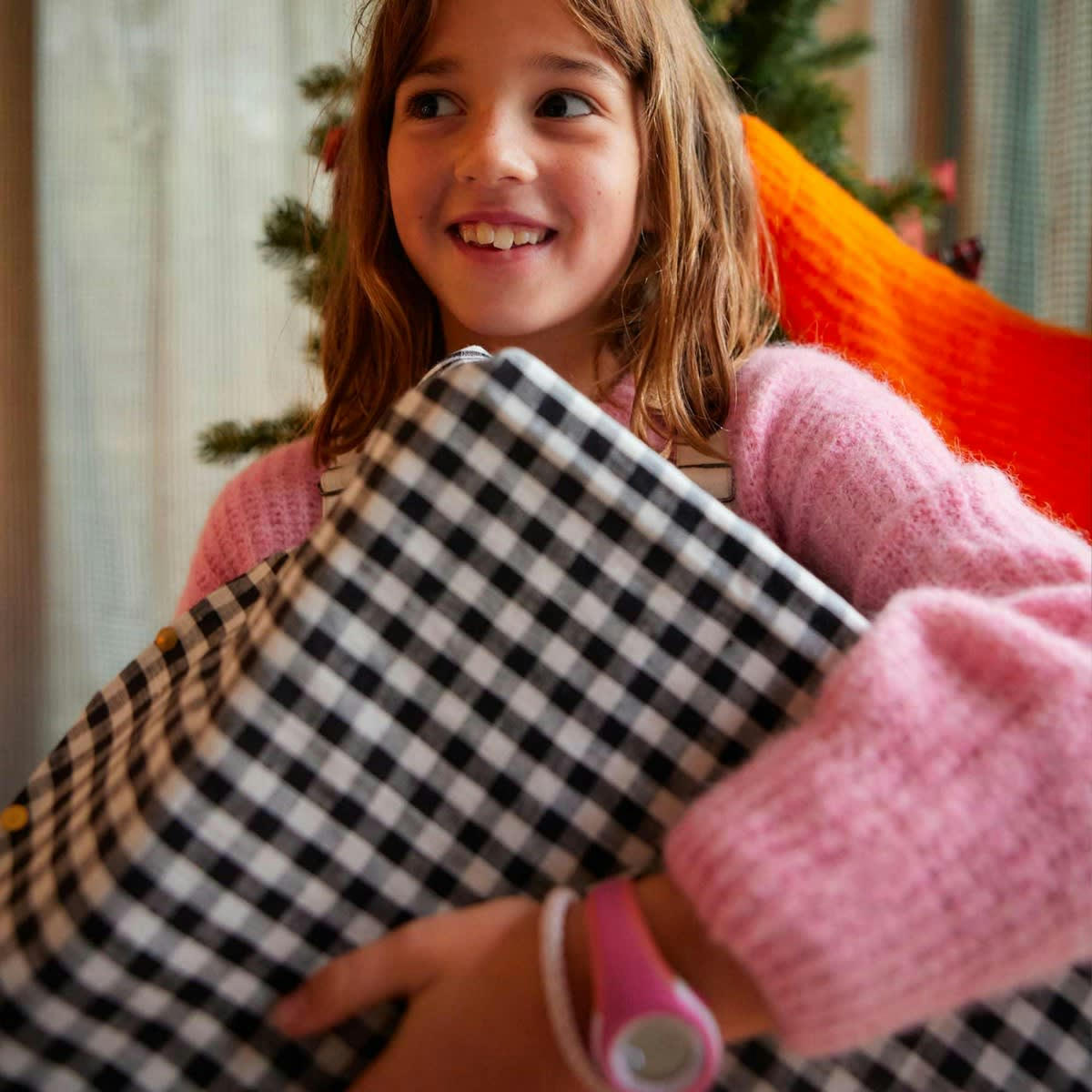 PAR AMOUR - Pochette ordinateur en coton imprimé Vichy noir