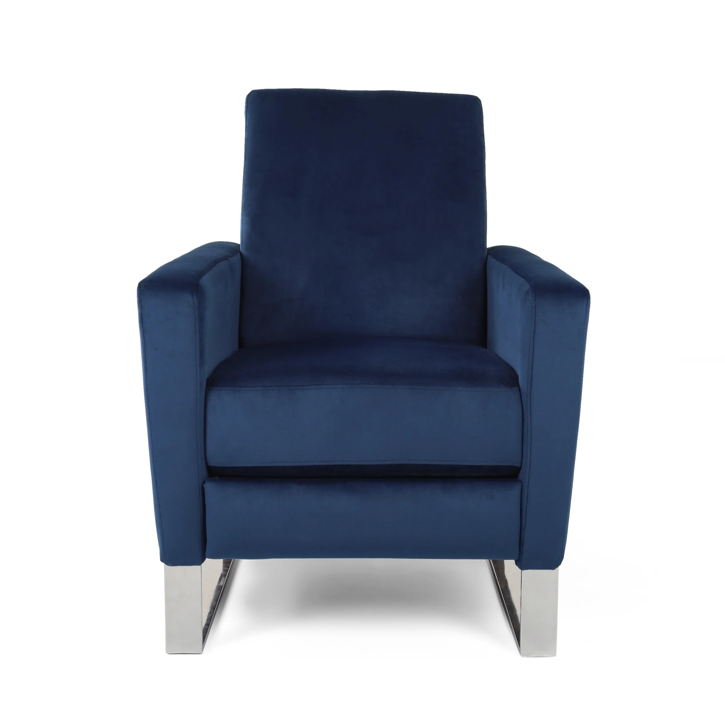 Blue Modern Velvet Push-Back Recliner with Footrest, Stainless Steel Legs