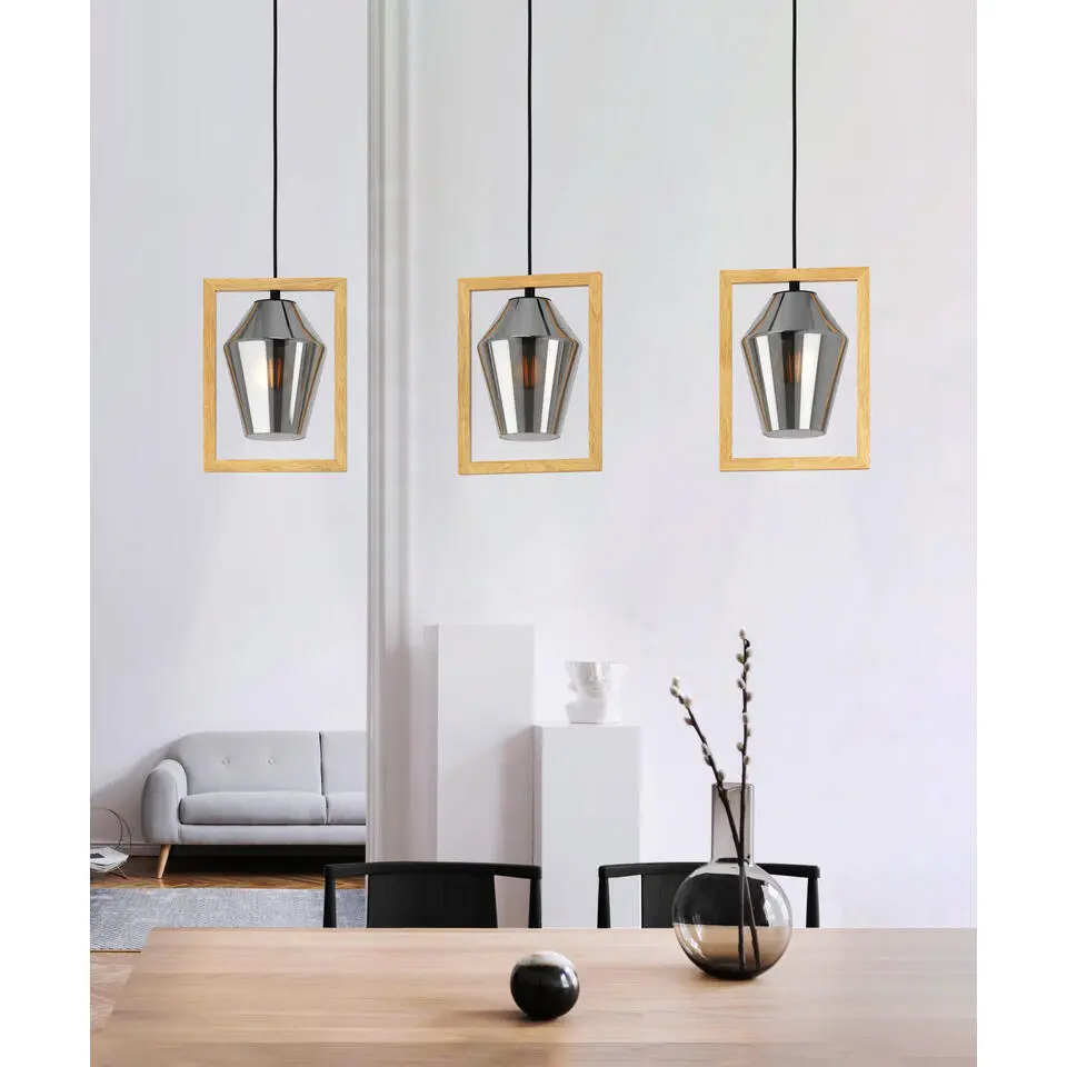 EGLO Viglioni Hanglamp - E27 - Hout/Glas - Zwart/Bruin