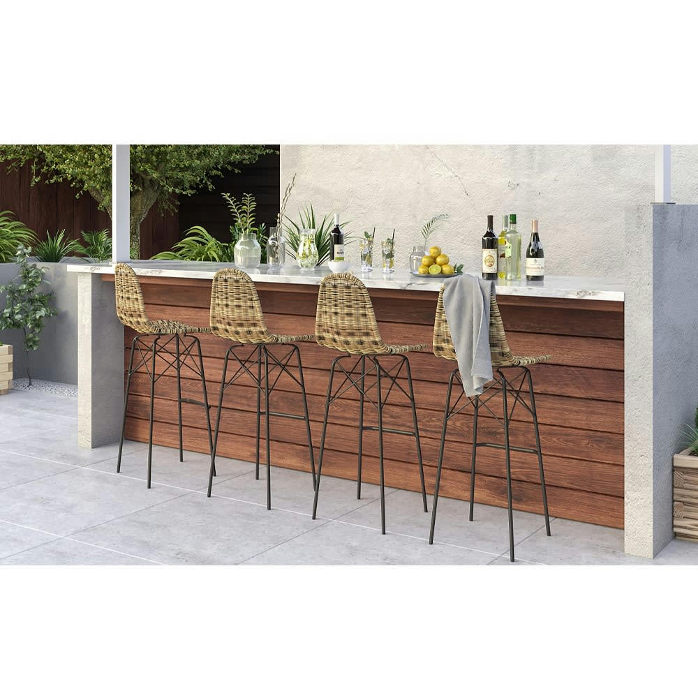 TIPTUR - Chaise de bar 76 cm en résine tressée beige (lot de 2)