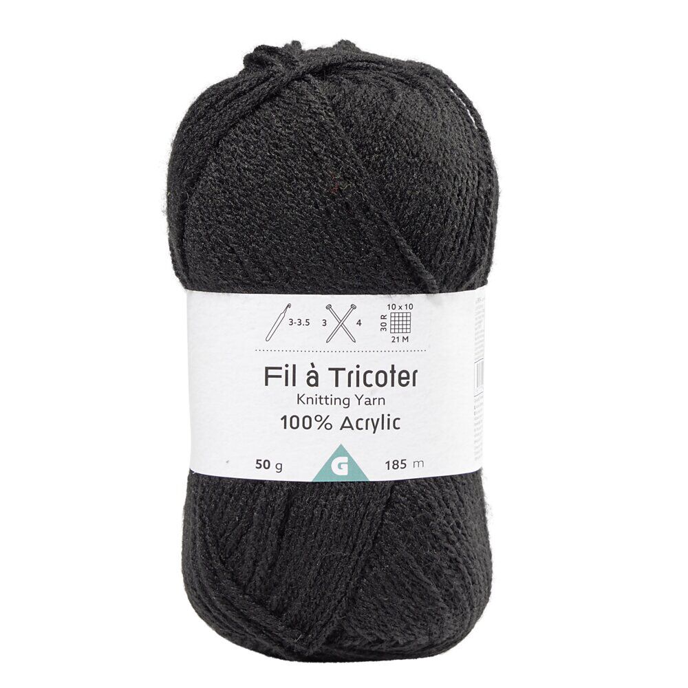 Fil à tricoter acrylique 50g noir