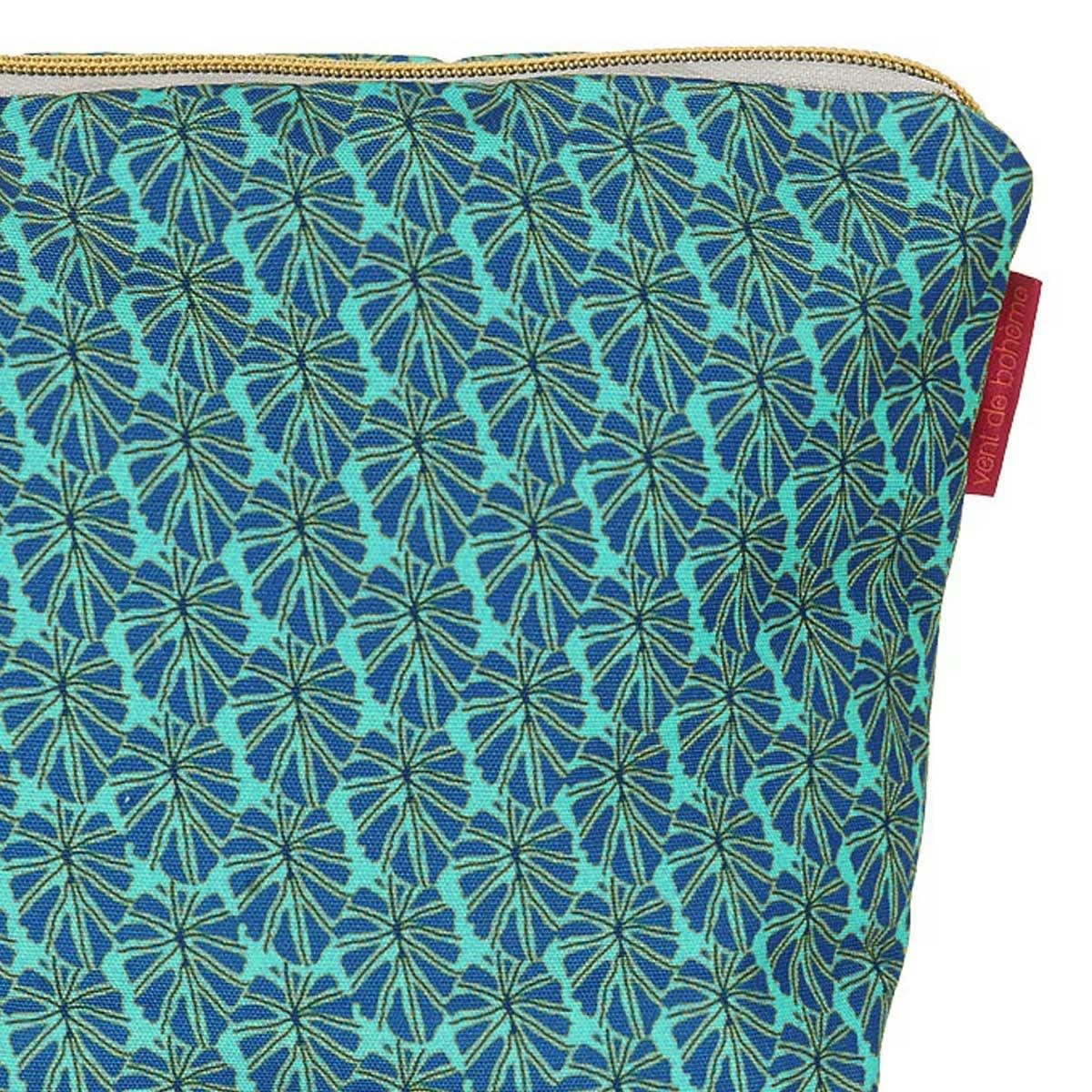 MOOREA - Pochette en toile outdoor imprimé graphique turquoise 19x28cm
