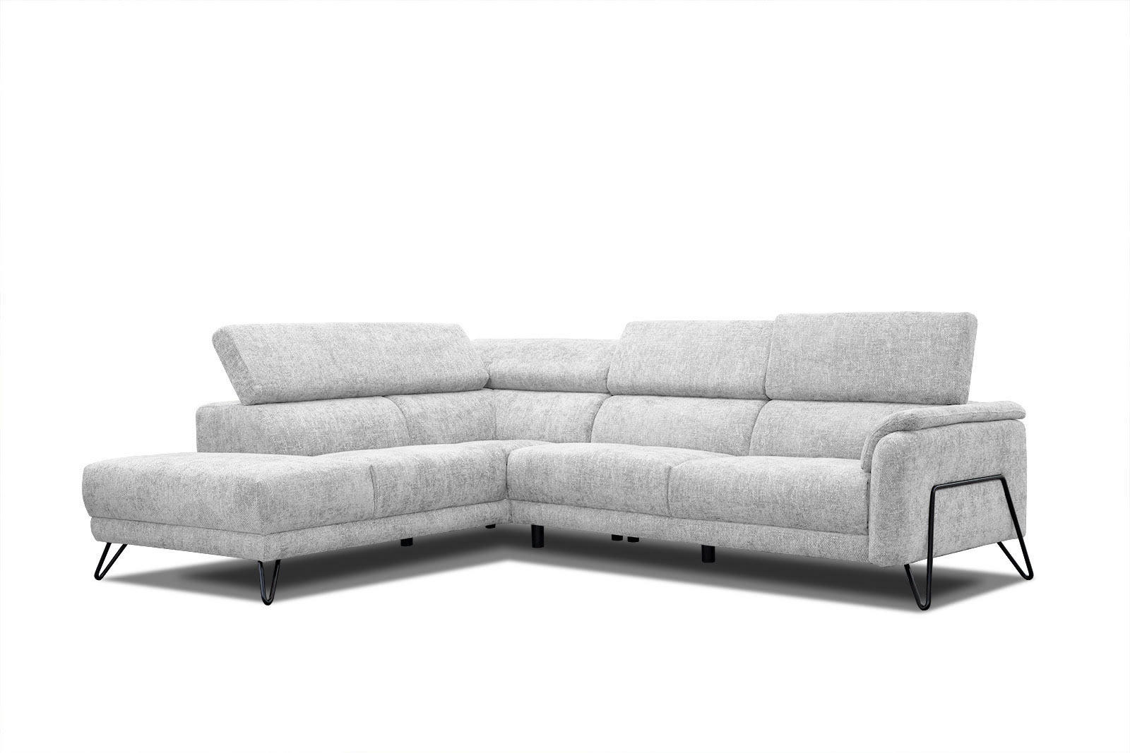 RODEN - Canapé d'angle gauche 5 places tissu gris clair