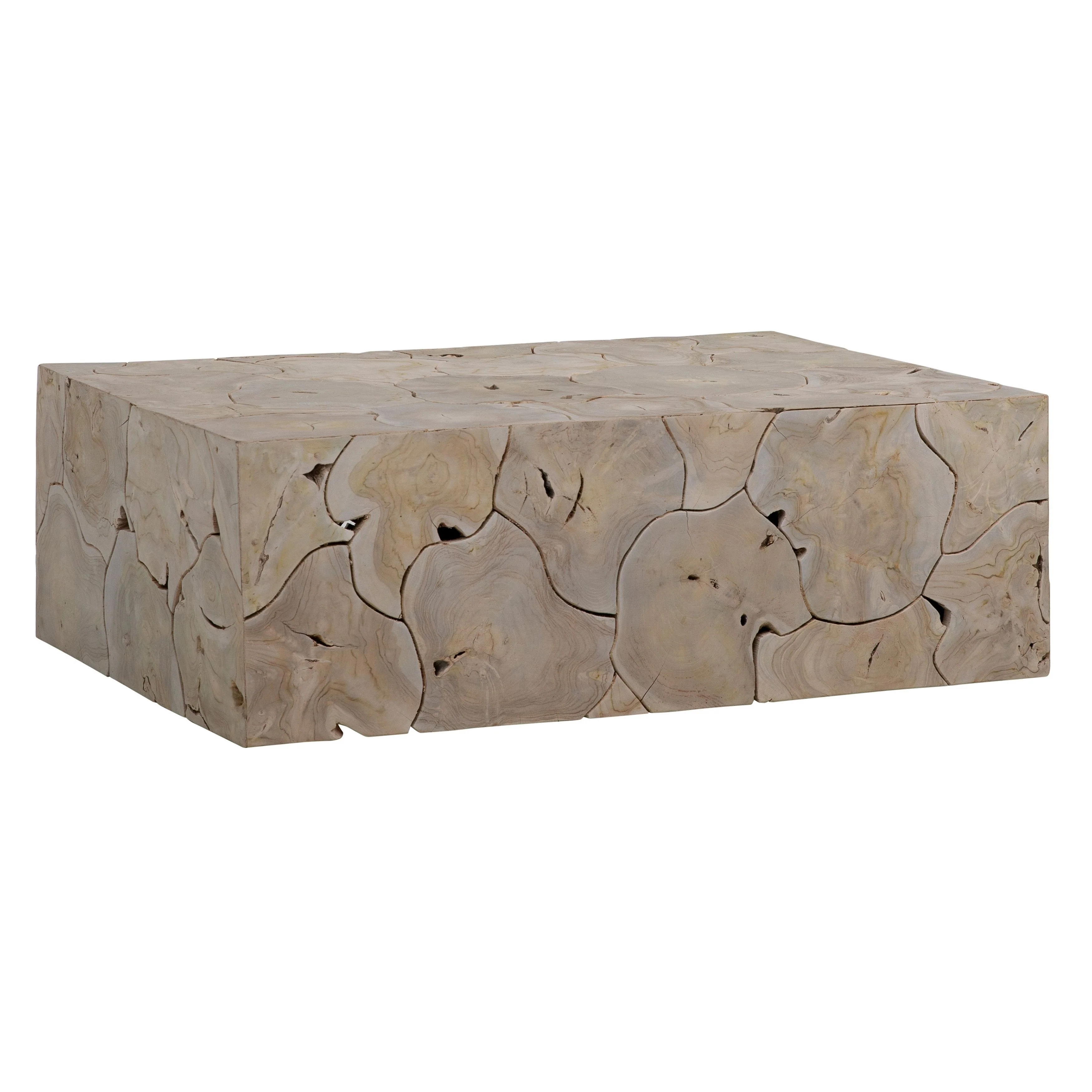 Scarlett 47-inch Rectangular Teak Root Block Style Coffee Table, Natural Finish