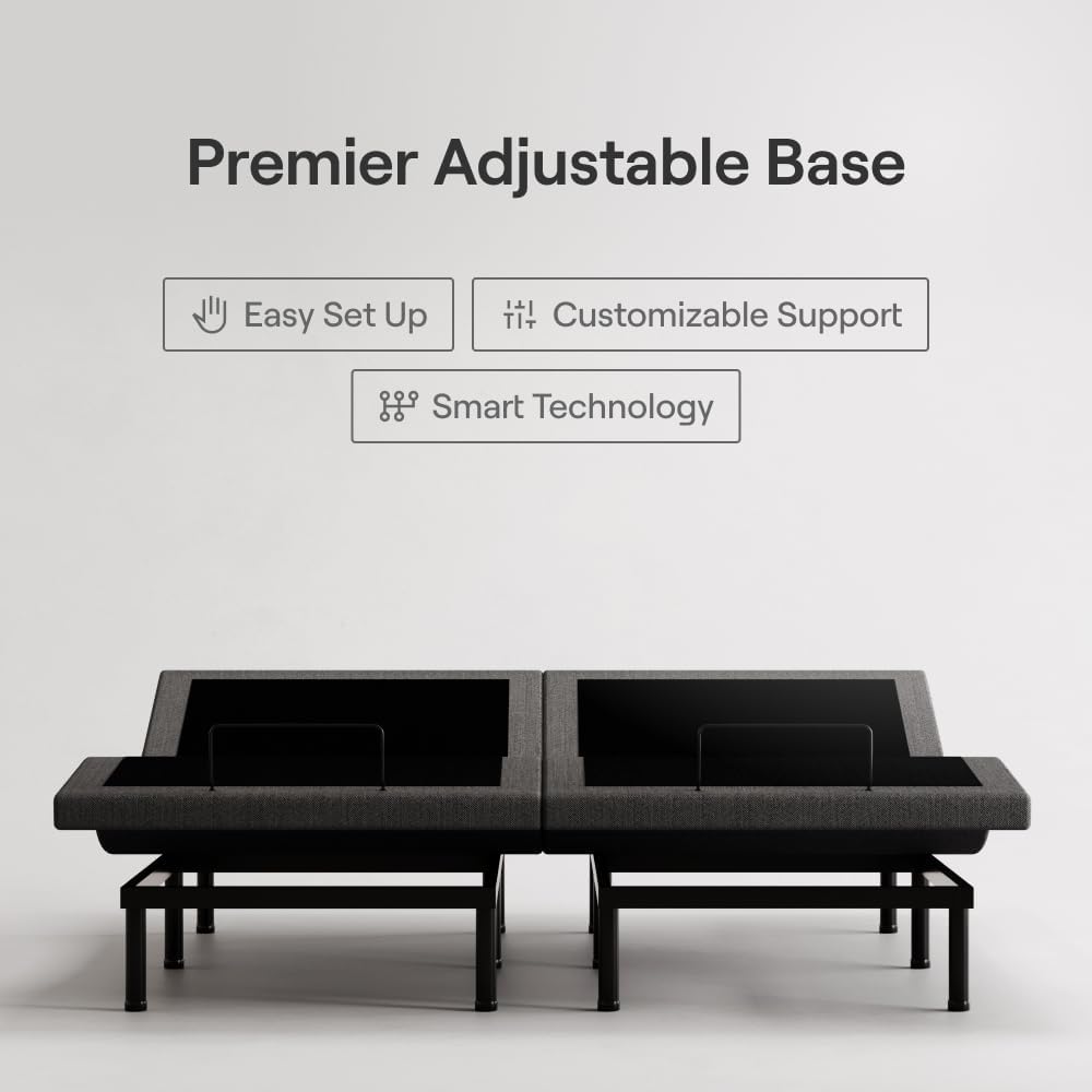 Nectar Premier Split King Adjustable Base & 13” Mattress (New Version) - Head & Foot Incline - Medium Firm Memory Foam - Cooling Upgrade - 3 Massage Settings - 365-Night Trial & Forever Warranty