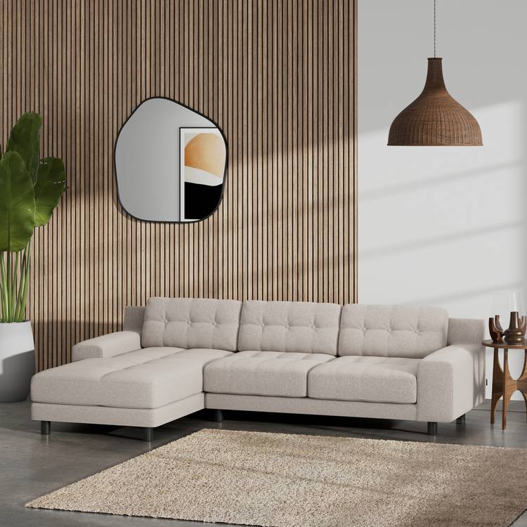 Habitat Hendricks Left Hand Corner Sofa - Stone - Black Leg