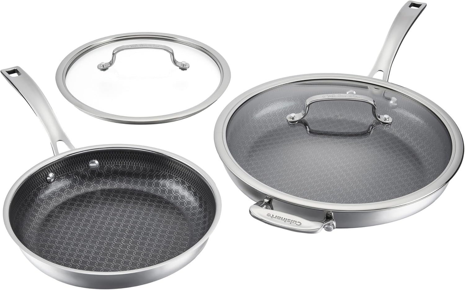 Cuisinart FusionPlus Hybrid Nonstick Stainless Steel Cookware Set, 4-Piece Skillet Cooking Set with PFAS-Free PURELYSEAR Ceramic Non Stick Technology, Scratch Proof, Cool Grip Handles, Dishwasher Safe