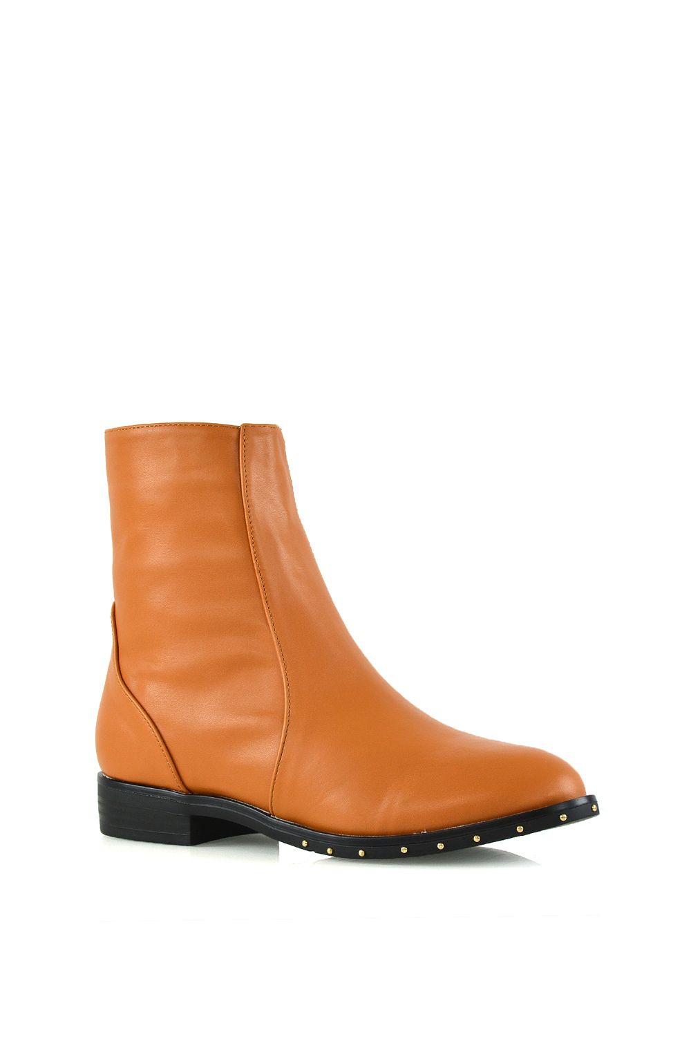 XY London Nyane' Studded Flat Low Block Heel Ankle Boots With Zip