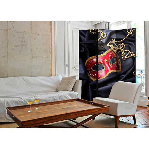 Paravent Carnaval 3 Volets: élégance et Mystère Intérieur 135 x 172 cm Noir et Rouge