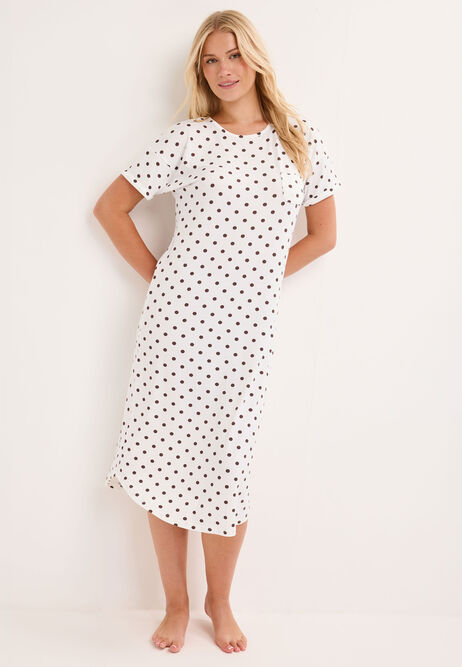 Womens Cream Polka Dot Long Nightdress