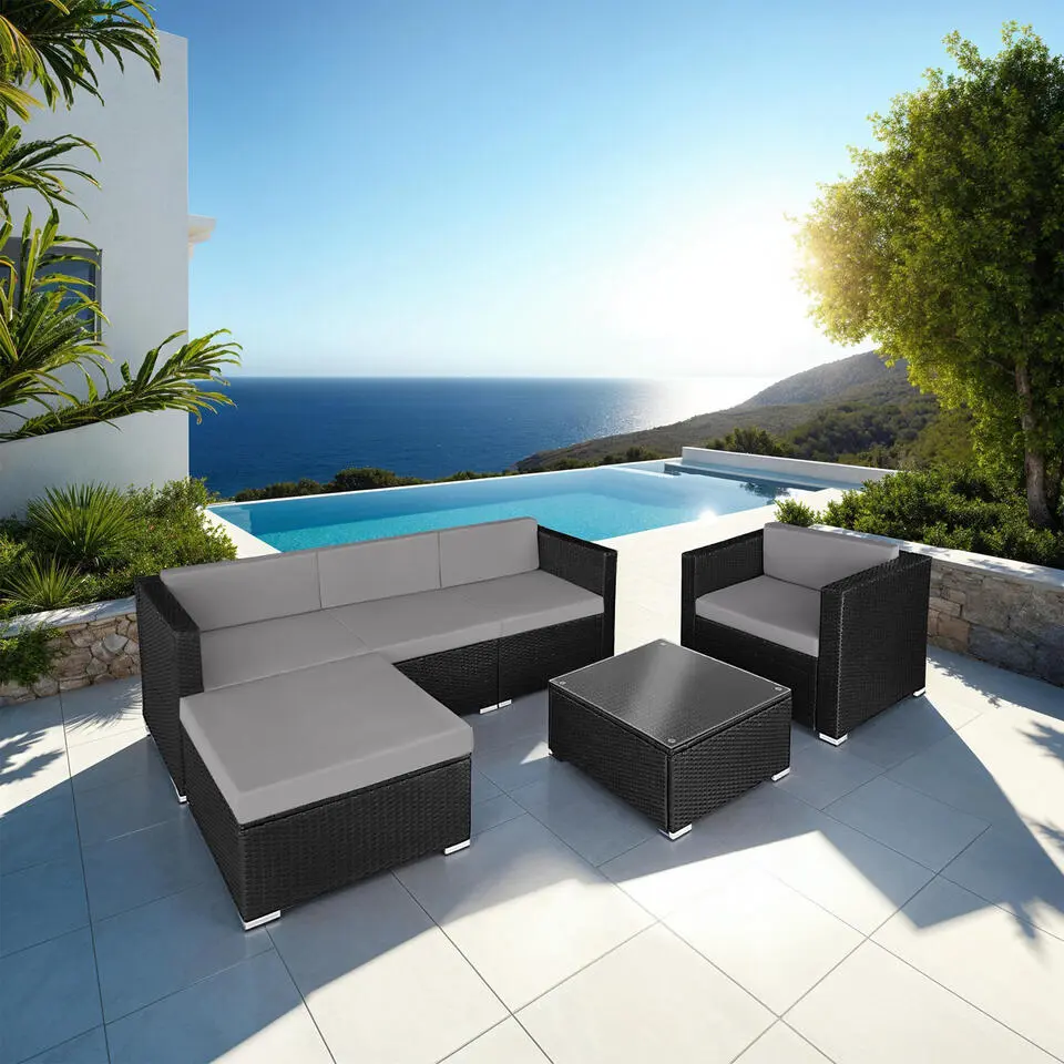 tectake - Loungeset Milaan - wicker - zwart