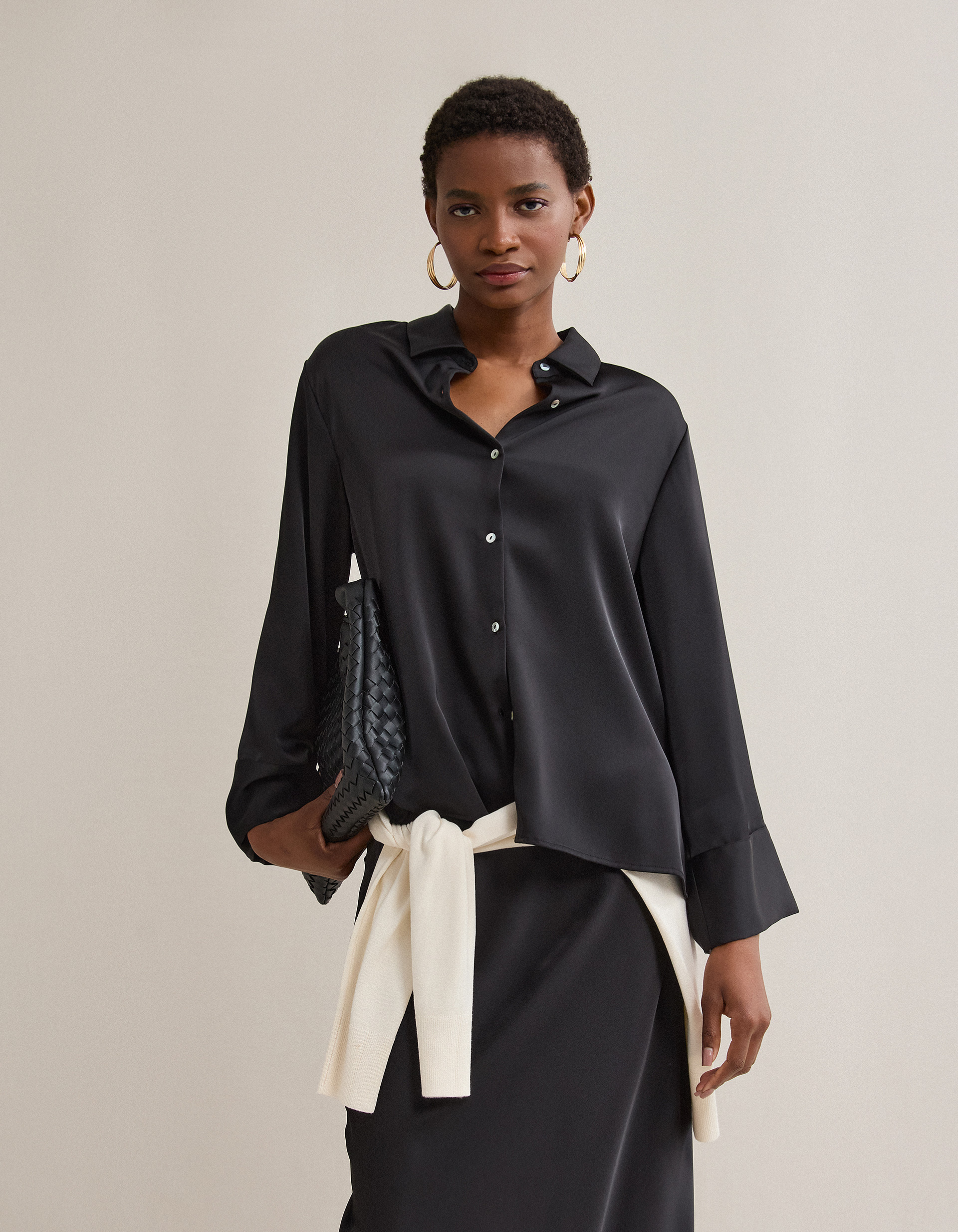 Camisa Acetinada, Mulher, Preto
