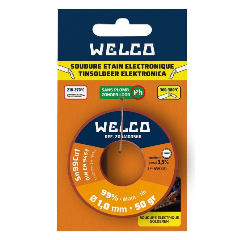 Soudure d'étain 99% pour brasage tendre Ø 1 mm 50 g WELCO