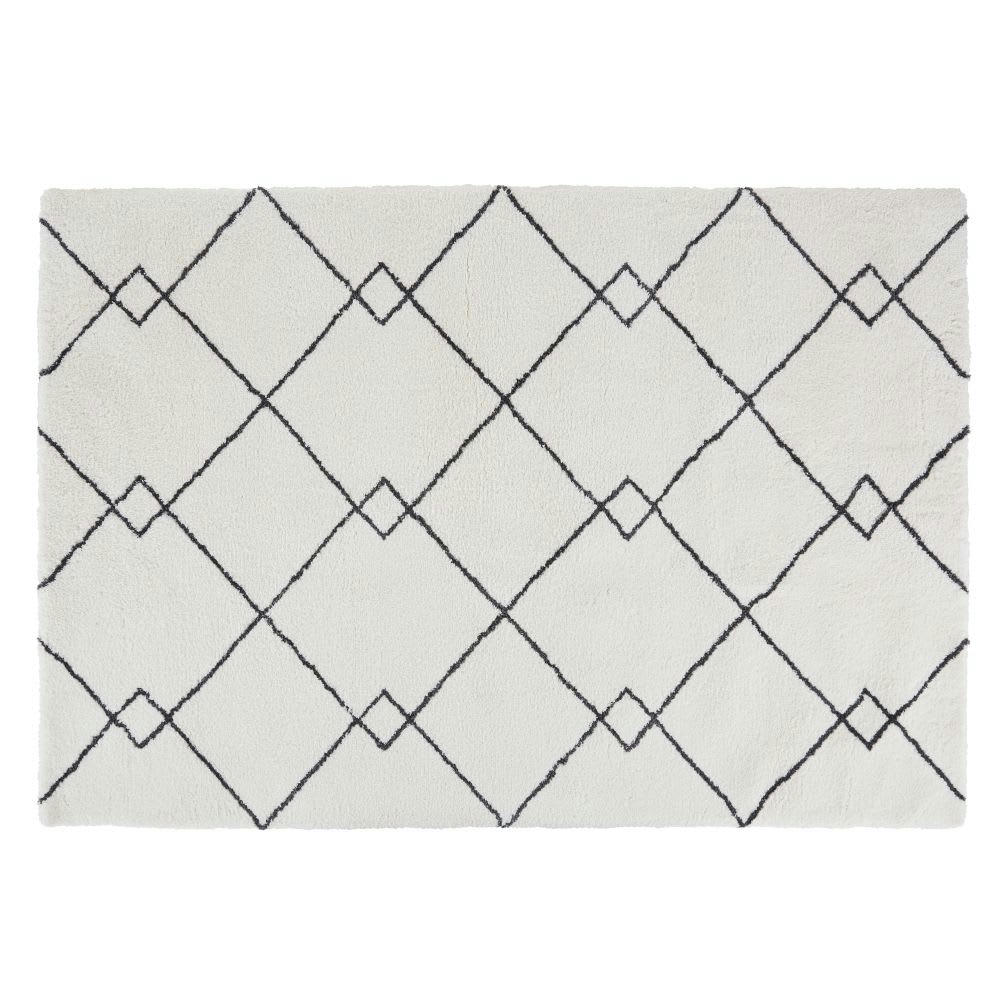 ELSULA - Tapis style berbère tufté noir et blanc 160x230
