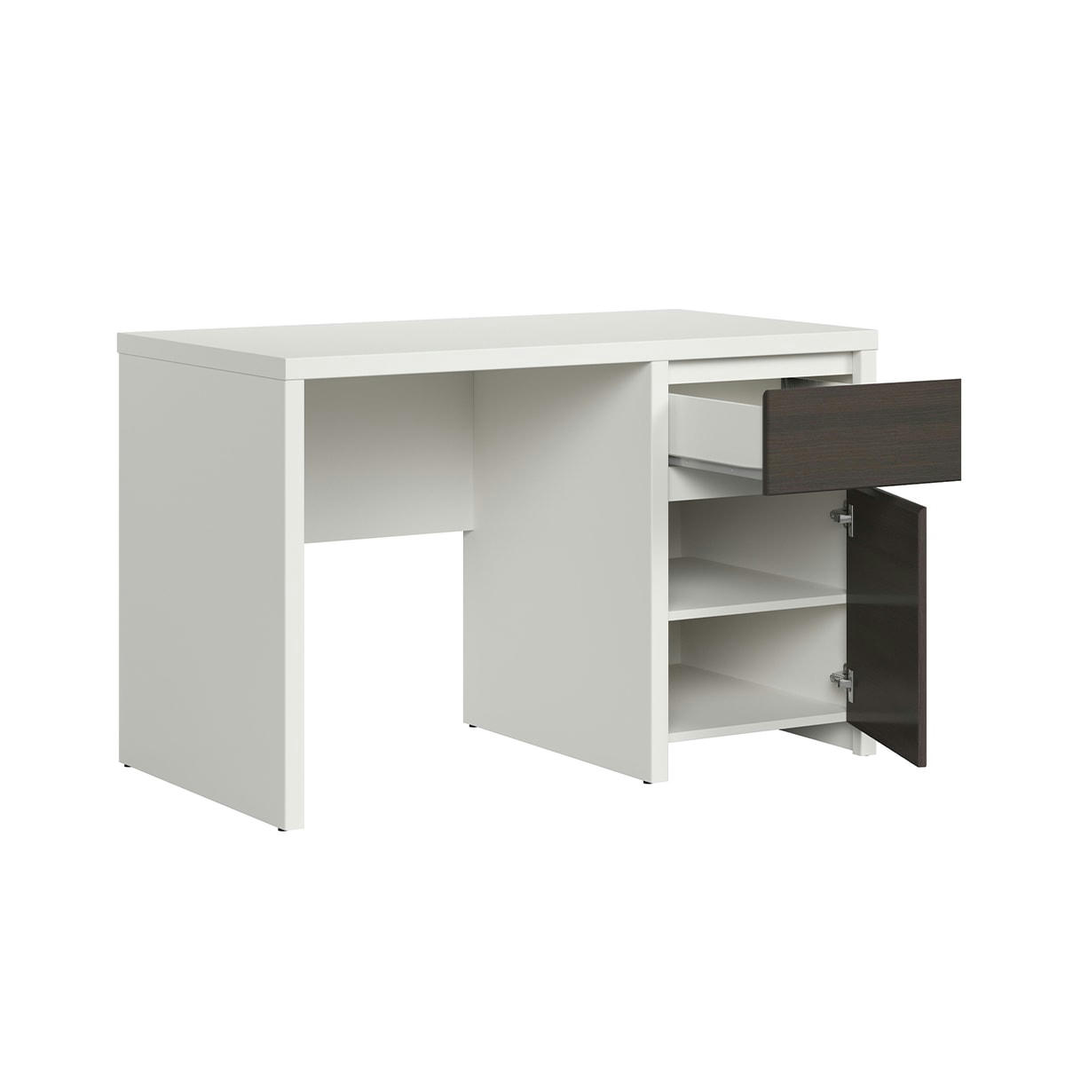 - Bureau 1 porte 1 tiroir panneaux agglomérés blanc et naturel foncé