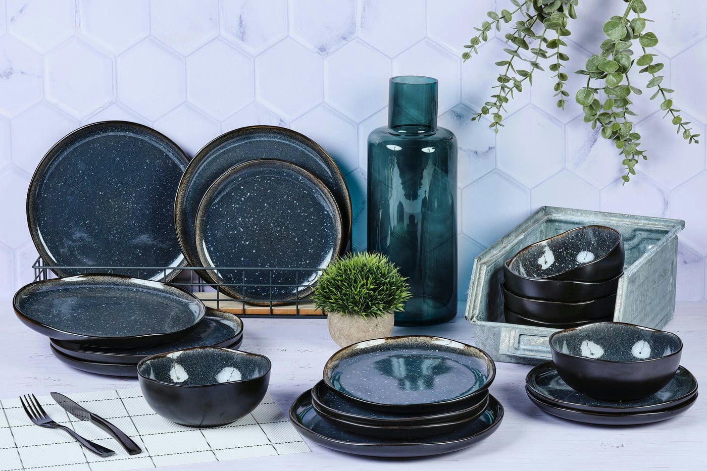 REACTIV - Set vaisselle 18 pièces en grès bleu