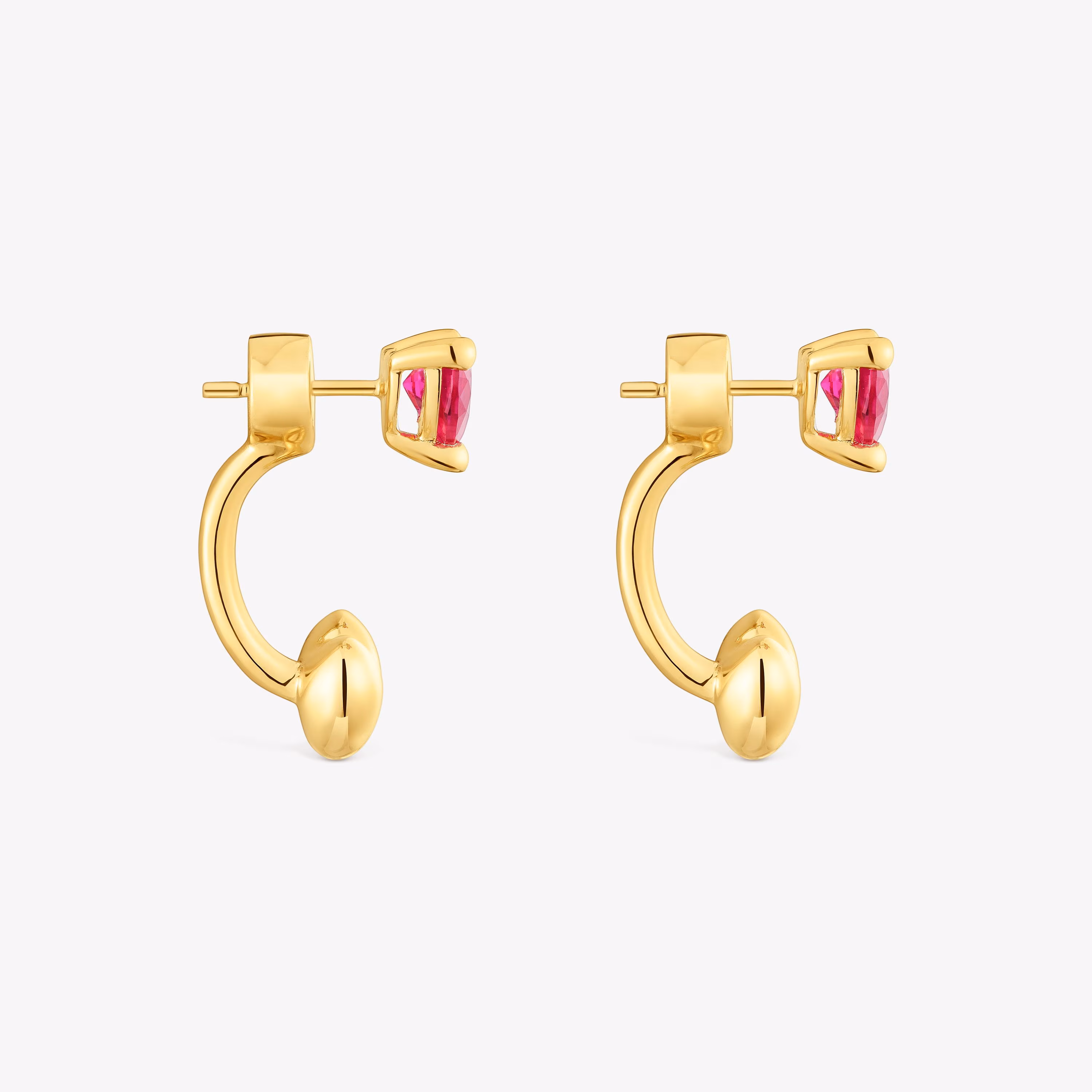 Pendientes cortos con baño de oro 18 kt sobre plata y rubí creado en laboratorio Garden Of Love LGG