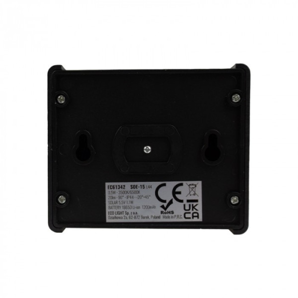 Kinkiet solarny czarna LED 0.5W 3500-6500K 20lm Ecolight