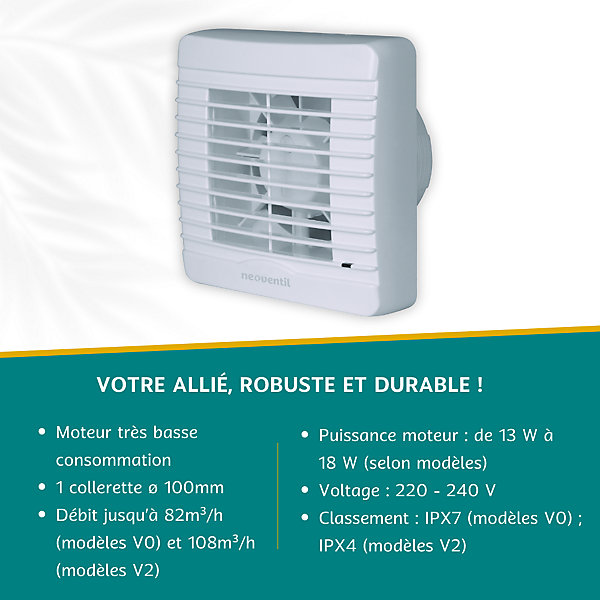MORI H-V2 - Extracteur d'air intermittent pour Salle de Bain, WC et Cuisine - Détection d'Humidité - Faible consommation,