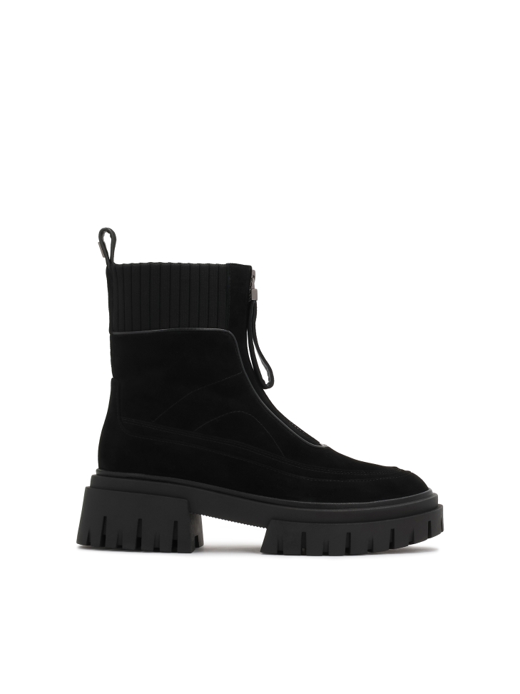 Suede boots with a zipper on the front of the upper