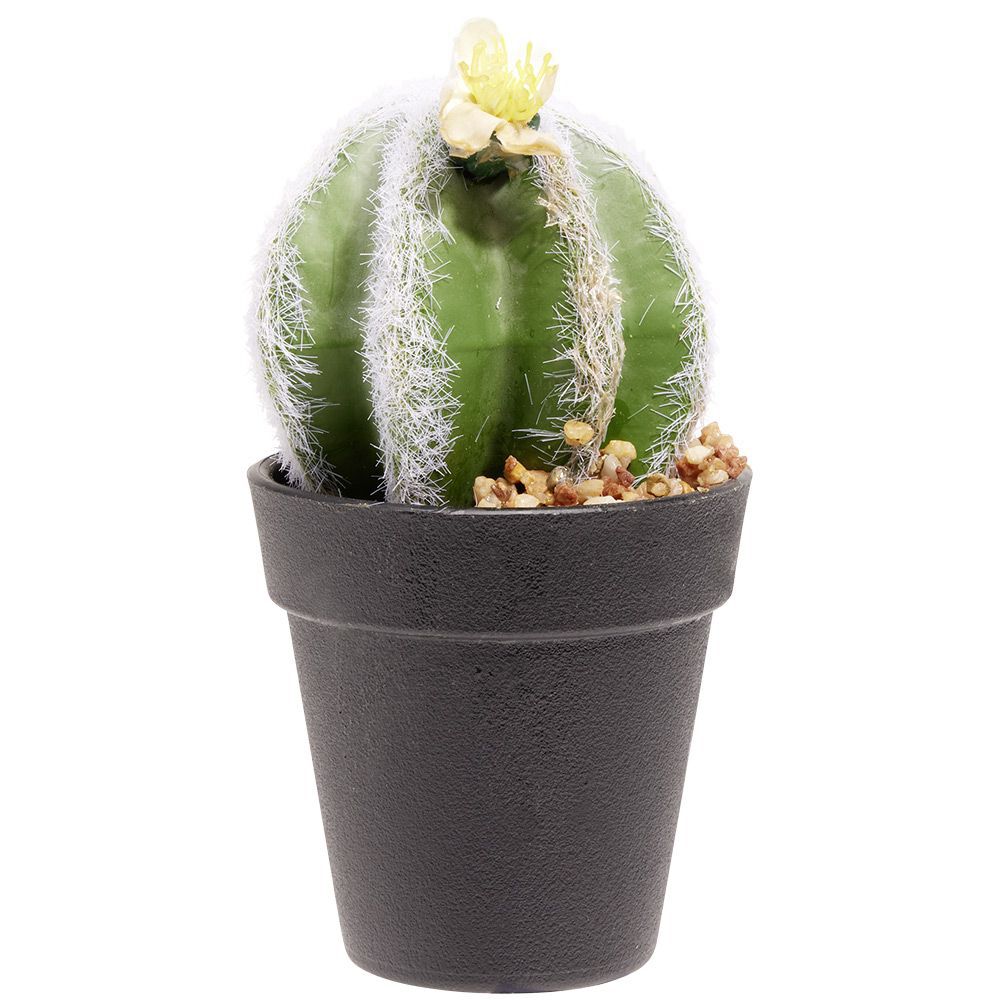 Cactus boule fleur artificiel vert et blanc Ø7,5xH15cm