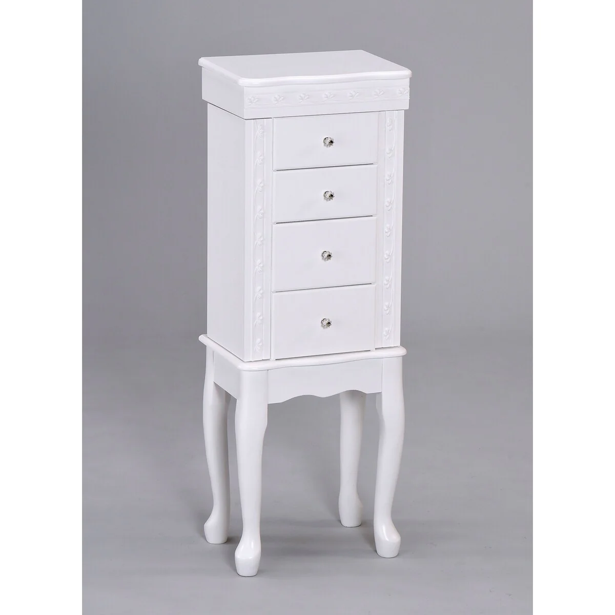 Wooden Jewelry Armoire with 4 Drawers in White Finish