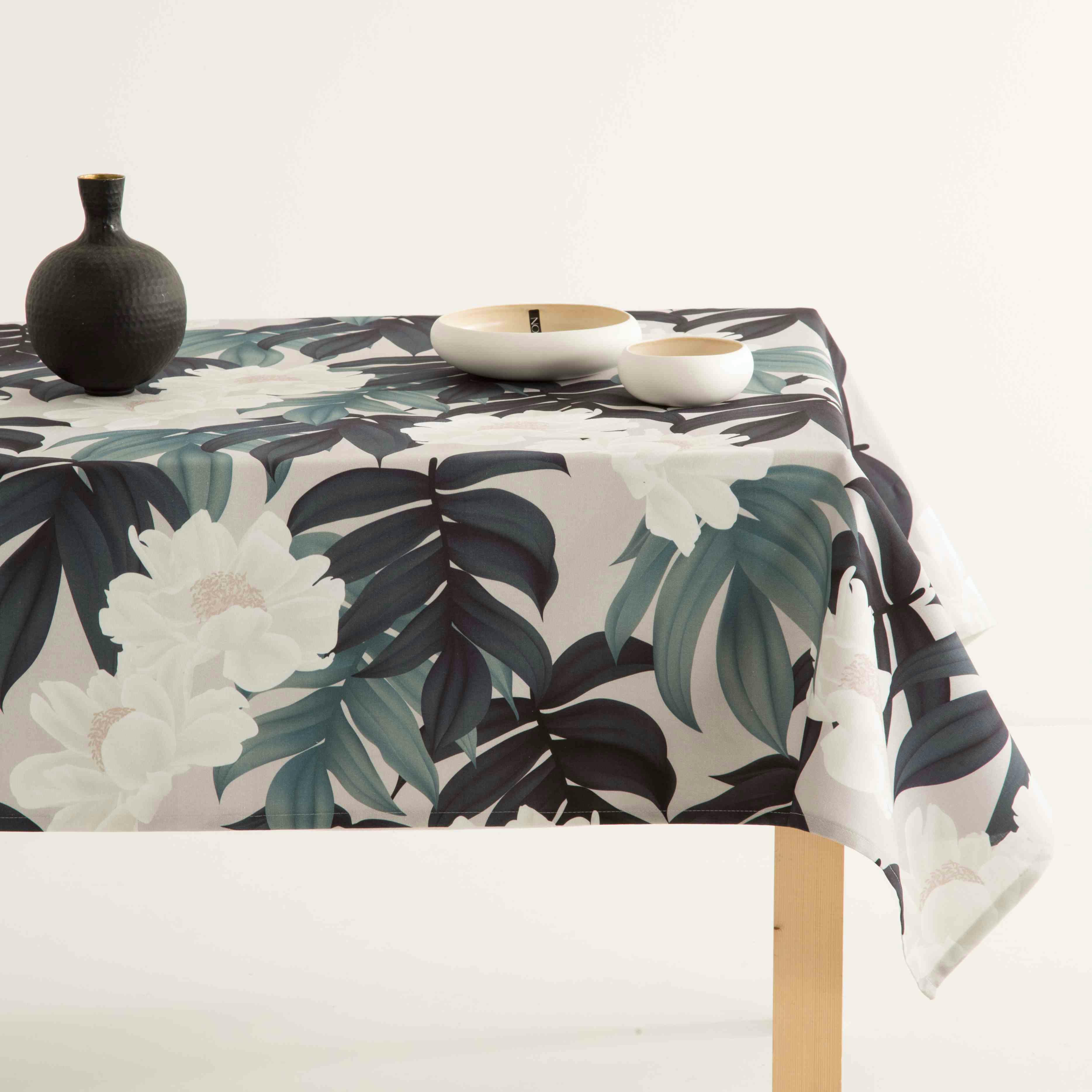VOL - Nappe imprimée blanc avec traitement anti-taches en coton 140x300 cm