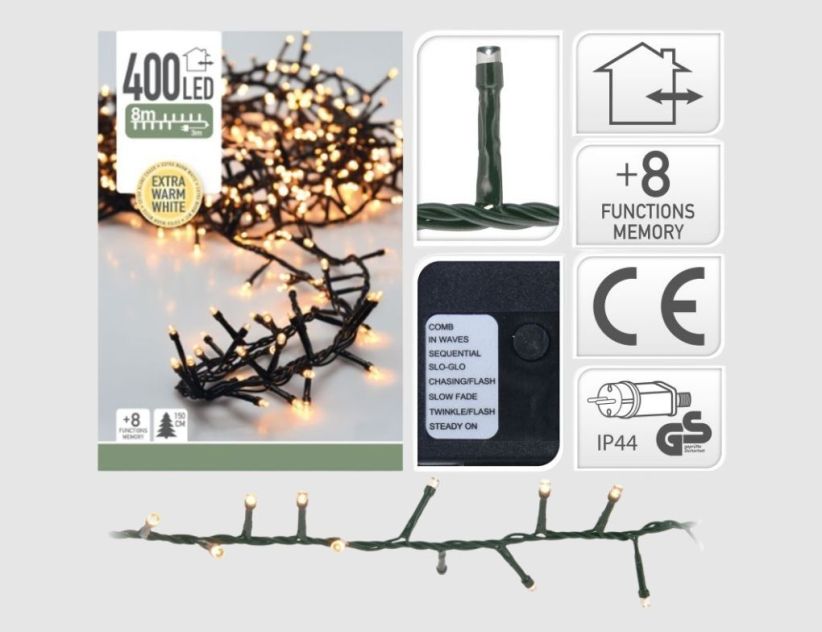 LED-Cluster-Lichterkette 400 LEDs extra warmweiß mit Timer