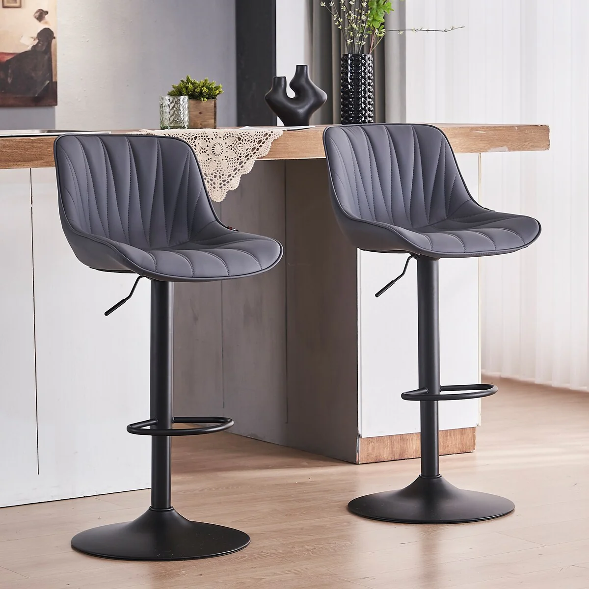 Adjustable Swivel Bar Stools Set of 2 Modern Upholstered Counter Stools