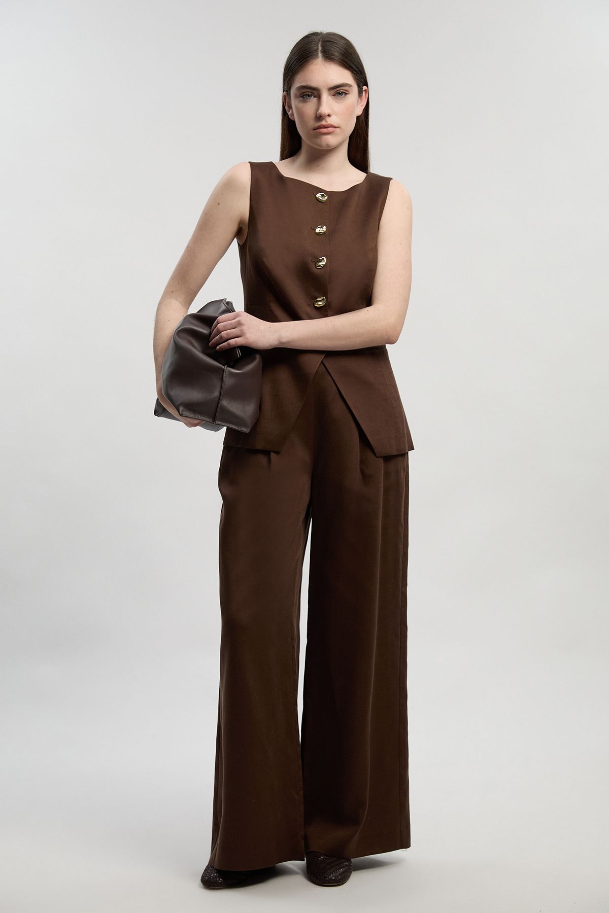 KarenMillen Petite Tailored Linen Wide Leg Trouser