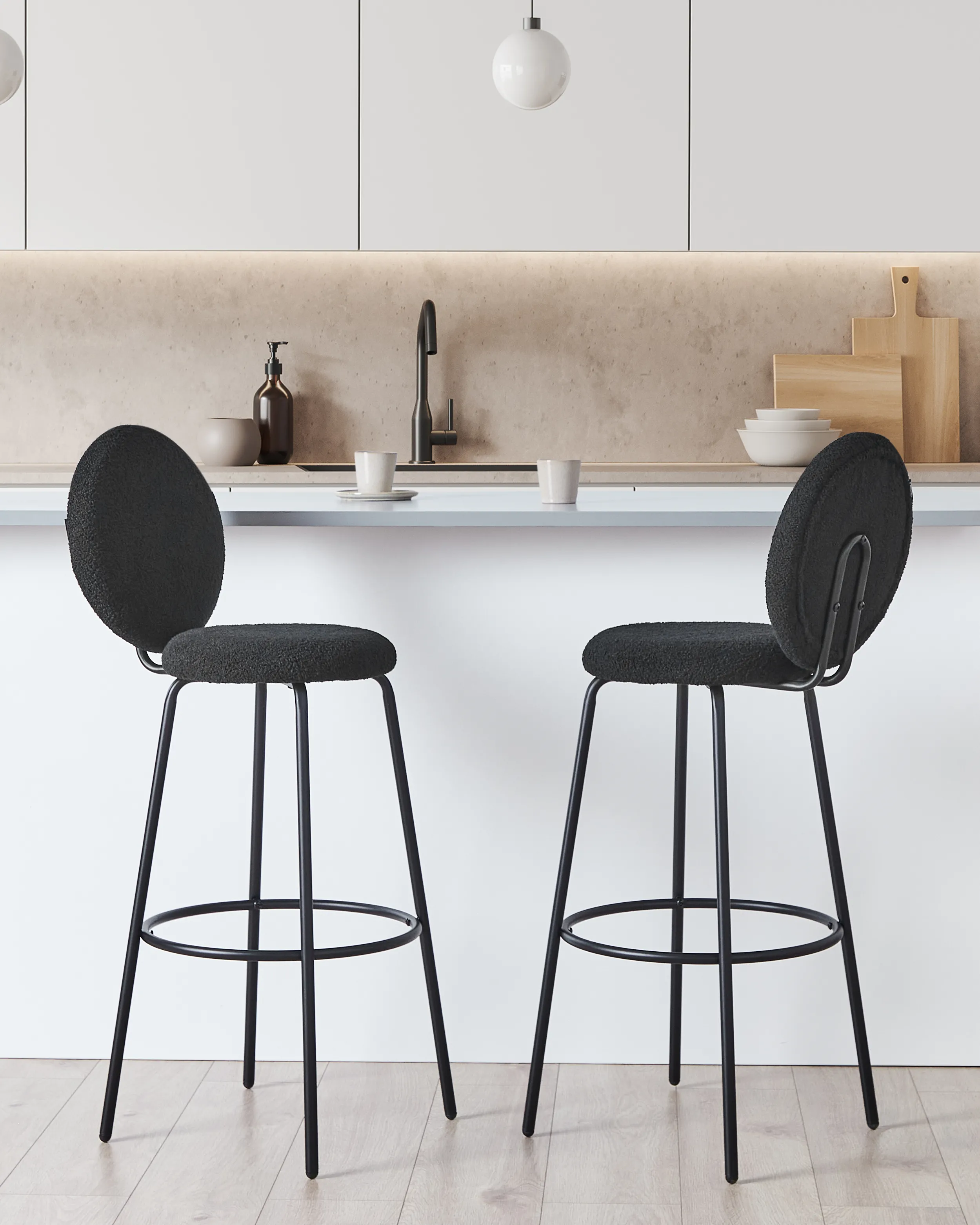 Set of 2 Bar Chairs EMERY Boucle Black