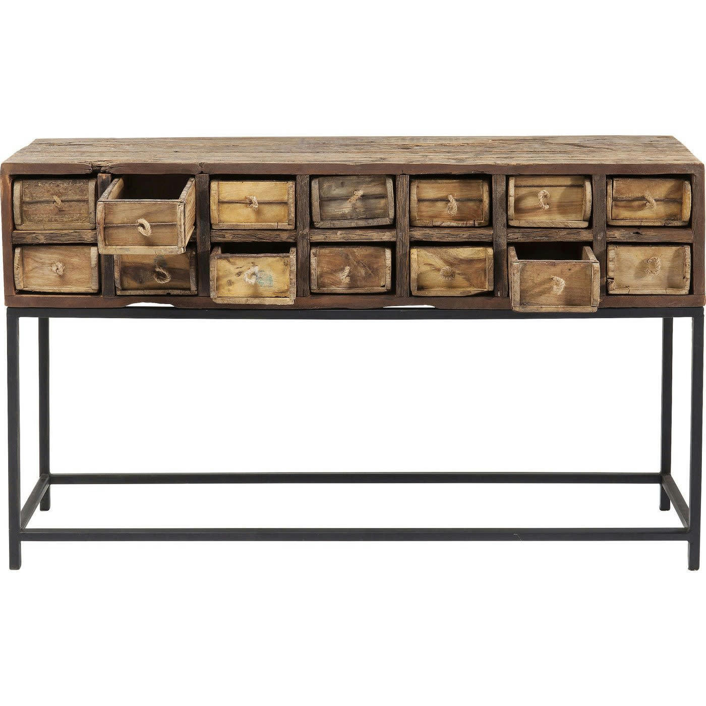BASTIDON - Console 14 tiroirs en bois recyclé et acier