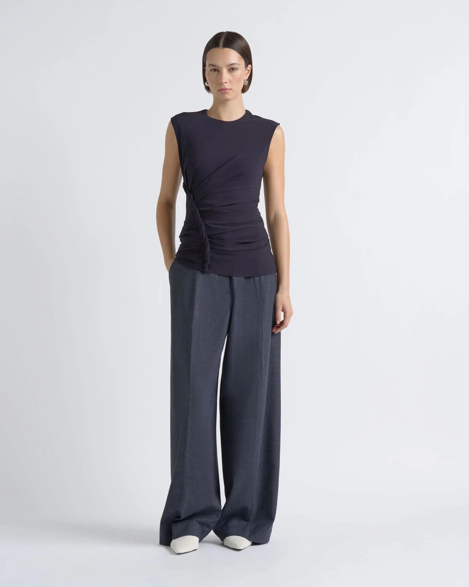 Sleeveless Crew Neck Twist Top